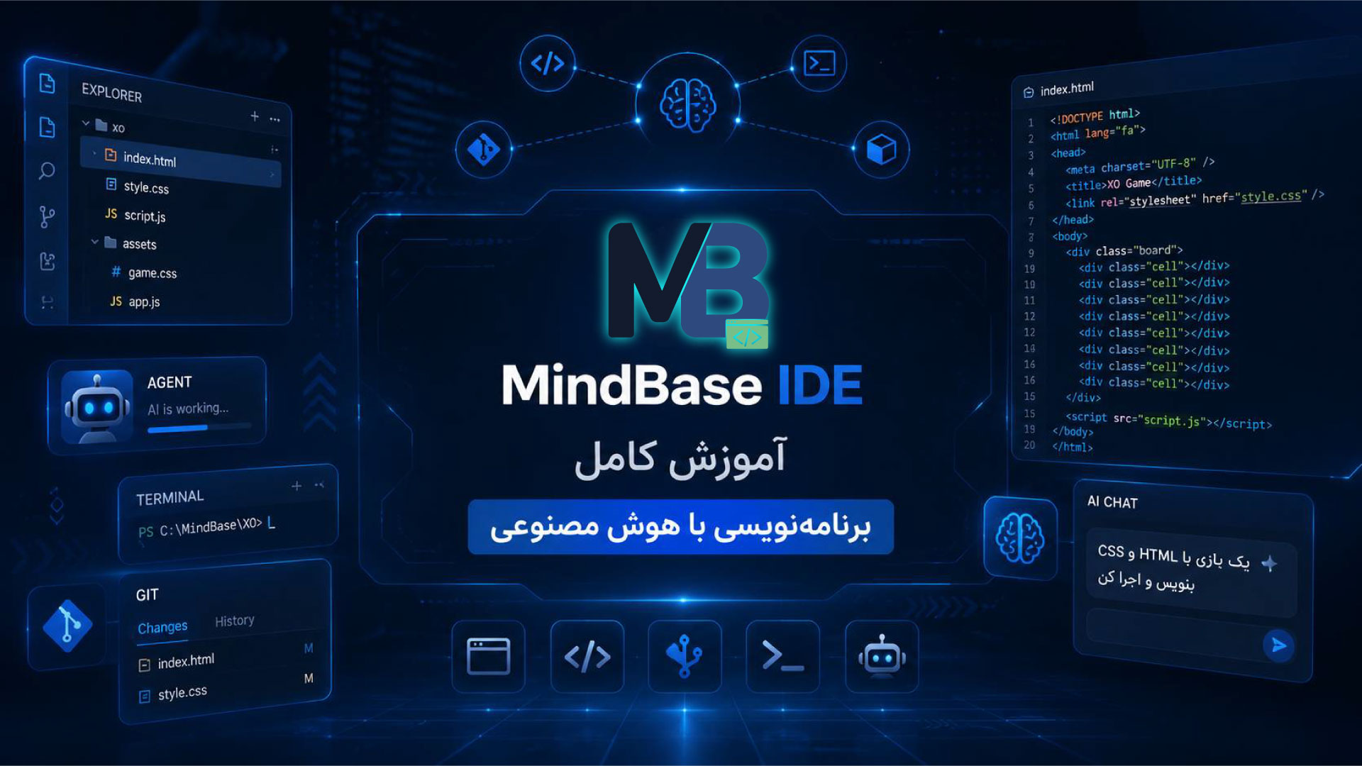آموزش کامل MindBase IDE؛ برنامه‌نویسی با هوش مصنوعی، Git، ترمینال و Agent